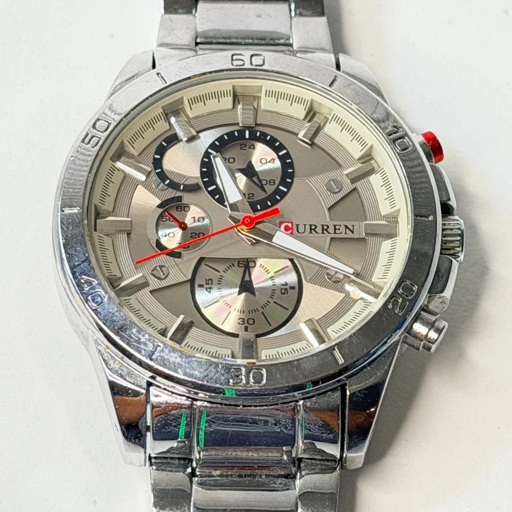Curren Mens‎ Chronograph Watch M:8275 Silver Stainless Steel Water Resistant